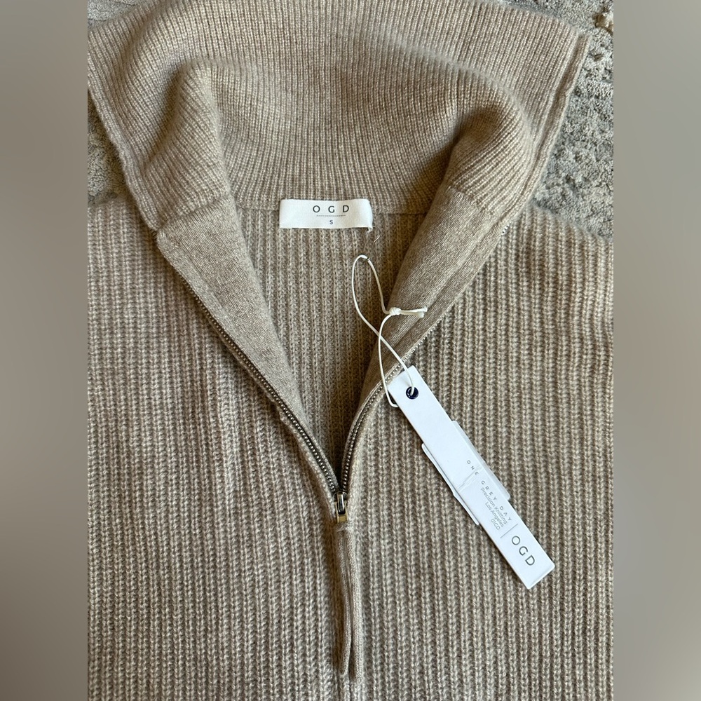 One Grey Day 100% Cashmere‎ Half Zip Sweater Dress Beige New Luxury Soft Size S - Picture 5 of 8